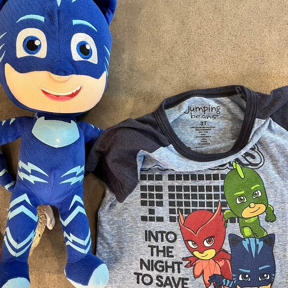 PJ Masks Cat Boy 16" Plush toy Jumping Bean blue tshirt boys 3T tee bundle set - Picture 3 of 3